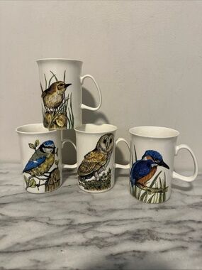 Wildlife Birds Porcelain Mugs Set - Blue, Brown, White - waterside brand